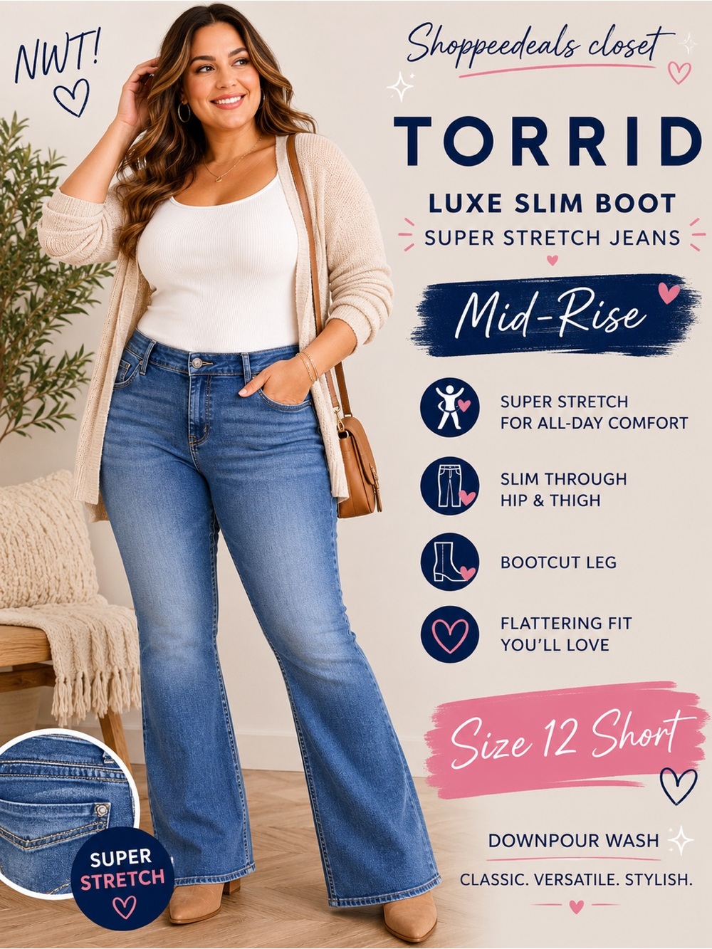 Torrid Luxe Slim Boot Super Stretch Mid-Rise Jeans NWT